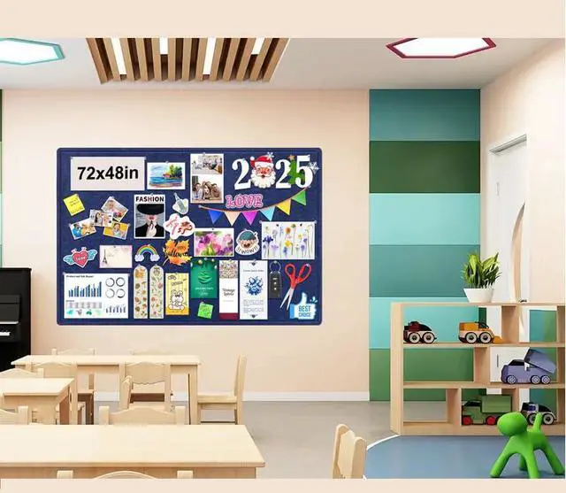 Alt view image 4 of 7 - Large Bulletin Board, 72x48 Inches Cork Board Alternative, Large Felt Board Decorative Pin Board for Wall, Foldable Photo Board Self-Adhesive Vision Board with 36 Pushpins Dark Blue