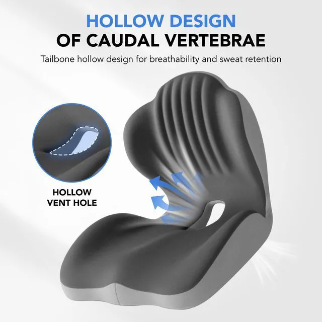 Alt view image 3 of 7 - Ergonomic Waist Support and Seat Cushion, L-Shaped Memory Foam Pad (Grey) Hollow Design for Coccyx, Suitable for Office Chairs, Car Safety Seats and Household Use - Relieves Lower Back and Hip Pain