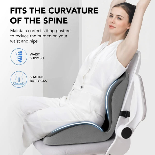 Alt view image 7 of 7 - Ergonomic Waist Support and Seat Cushion, L-Shaped Memory Foam Pad (Grey) Hollow Design for Coccyx, Suitable for Office Chairs, Car Safety Seats and Household Use - Relieves Lower Back and Hip Pain
