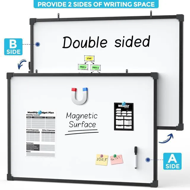 Alt view image 3 of 7 - 36" x 24" Large Double-Sided Dry Erase Whiteboard, Aluminum Frame Professional Dry Erase Board, easy wipe, wall mounting, large writing space for home office meeting planning, includes marker