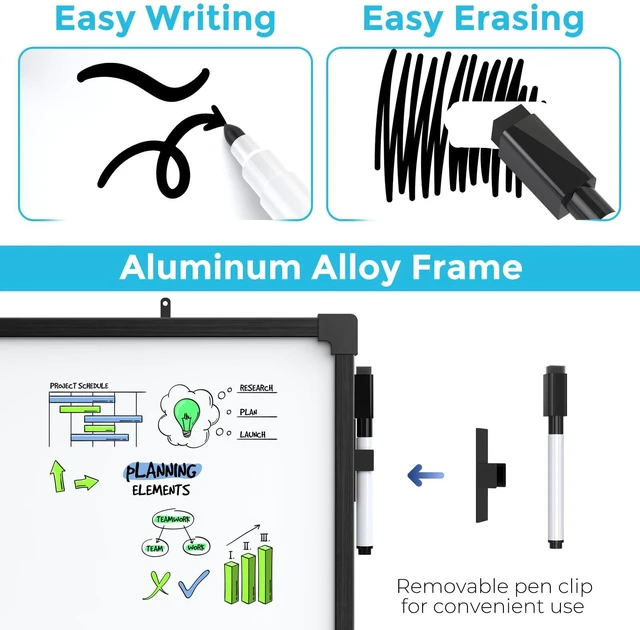 Alt view image 4 of 7 - 36" x 24" Large Double-Sided Dry Erase Whiteboard, Aluminum Frame Professional Dry Erase Board, easy wipe, wall mounting, large writing space for home office meeting planning, includes marker