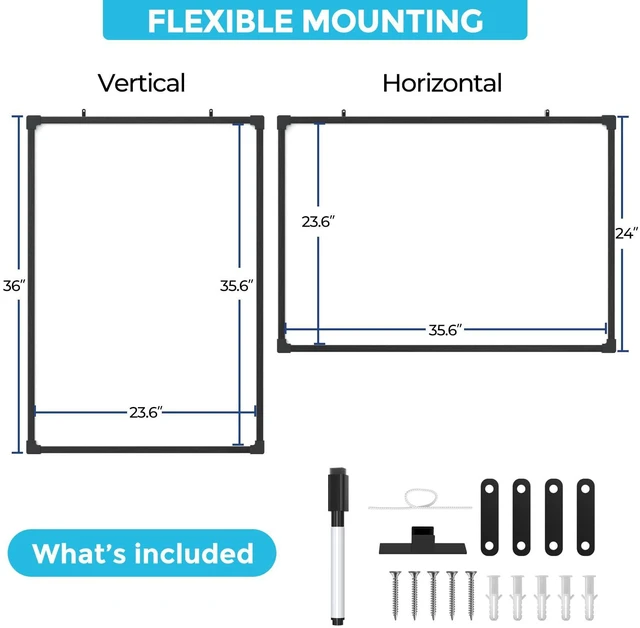 Alt view image 7 of 7 - 36" x 24" Large Double-Sided Dry Erase Whiteboard, Aluminum Frame Professional Dry Erase Board, easy wipe, wall mounting, large writing space for home office meeting planning, includes marker