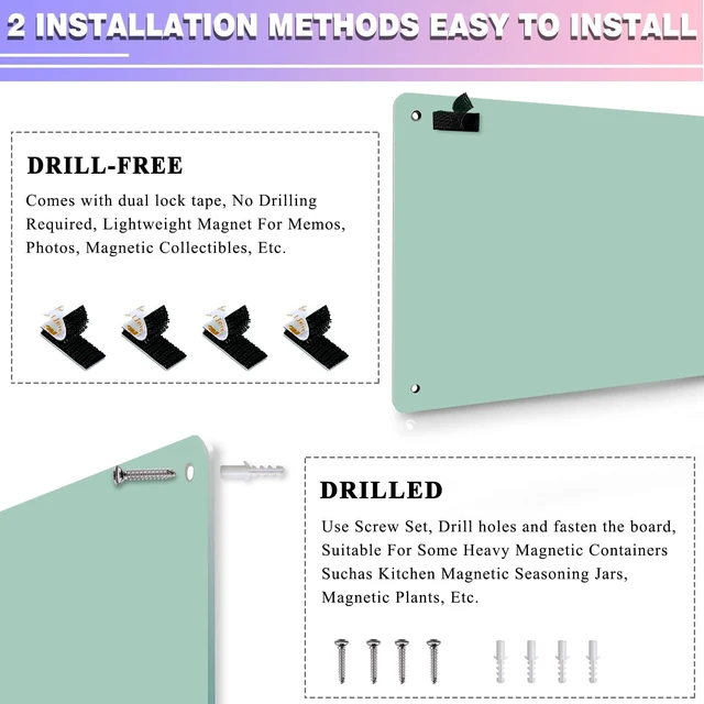 Alt view image 3 of 6 - Green Magnetic Board,17.5" x 11.4" Magnet Bulletin Board to Display Magnetic Notes, Poetry, Photos, Suitable for Wall, Refrigerator, Cabinet etc, Come with 4 Pcs Dual Lock Tape and Screws