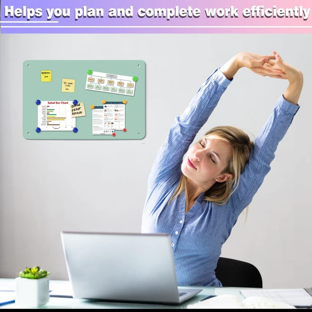 Alt view image 5 of 6 - Green Magnetic Board,17.5" x 11.4" Magnet Bulletin Board to Display Magnetic Notes, Poetry, Photos, Suitable for Wall, Refrigerator, Cabinet etc, Come with 4 Pcs Dual Lock Tape and Screws