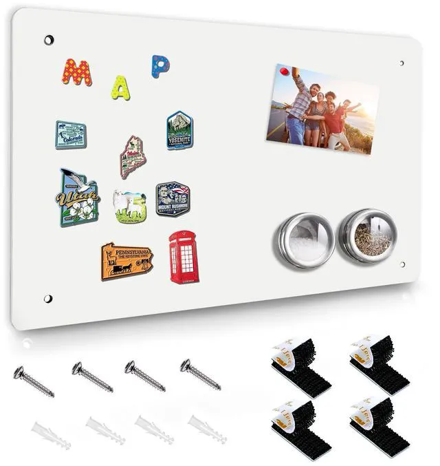 Main image of White Magnetic Board,17.5" x 11.4" Magnet Bulletin Board to Display Magnetic Notes, Poetry, Photos, Suitable for Wall, Refrigerator, Cabinet etc, Come with 4 Pcs Dual Lock Tape and Screws