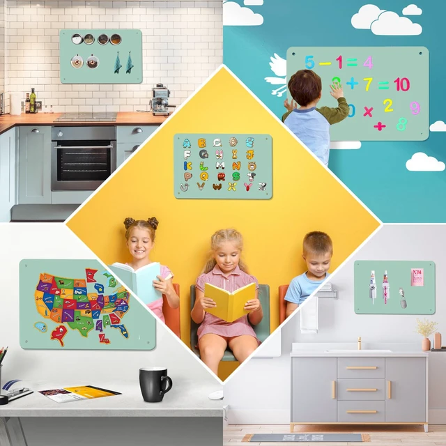 Alt view image 6 of 6 - Green Magnetic Board,17.5" x 11.4" Magnet Bulletin Board to Display Magnetic Notes, Poetry, Photos, Suitable for Wall, Refrigerator, Cabinet etc, Come with 4 Pcs Dual Lock Tape and Screws