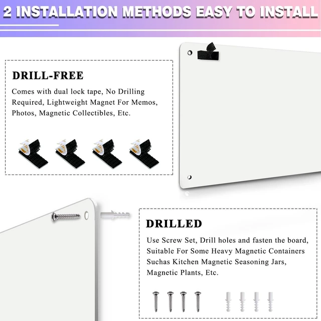 Alt view image 3 of 6 - White Magnetic Board,17.5" x 11.4" Magnet Bulletin Board to Display Magnetic Notes, Poetry, Photos, Suitable for Wall, Refrigerator, Cabinet etc, Come with 4 Pcs Dual Lock Tape and Screws