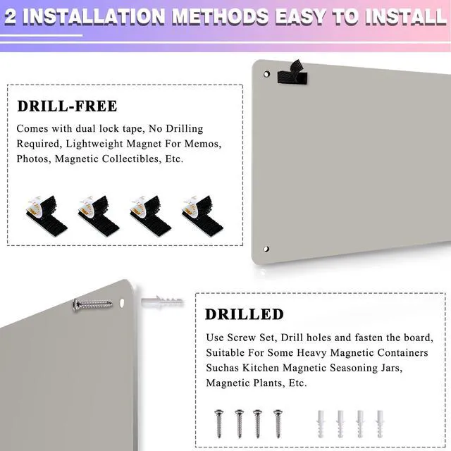 Alt view image 3 of 6 - Magnetic Board,17.5" x 11.4" Magnet Bulletin Board to Display Magnetic Notes, Poetry, Photos, Suitable for Wall, Refrigerator, Cabinet etc, Come with 4 Pcs Dual Lock Tape and Screws (Gray)
