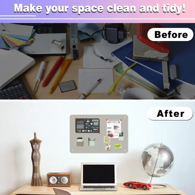 Alt view image 5 of 6 - Magnetic Board,17.5" x 11.4" Magnet Bulletin Board to Display Magnetic Notes, Poetry, Photos, Suitable for Wall, Refrigerator, Cabinet etc, Come with 4 Pcs Dual Lock Tape and Screws (Gray)