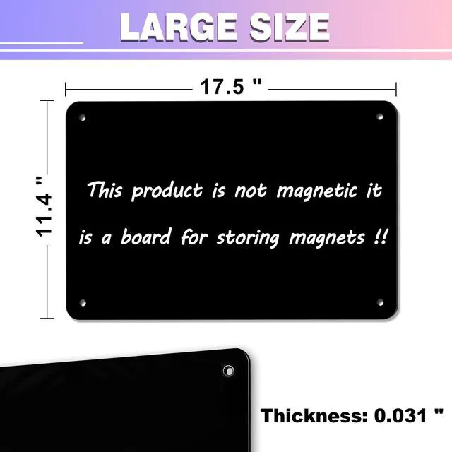 Alt view image 2 of 6 - Black Magnetic Board,17.5" x 11.4" Magnet Bulletin Board to Display Magnetic Notes, Poetry, Photos, Suitable for Wall, Refrigerator, Cabinet etc, Come with 4 Pcs Dual Lock Tape and Screws