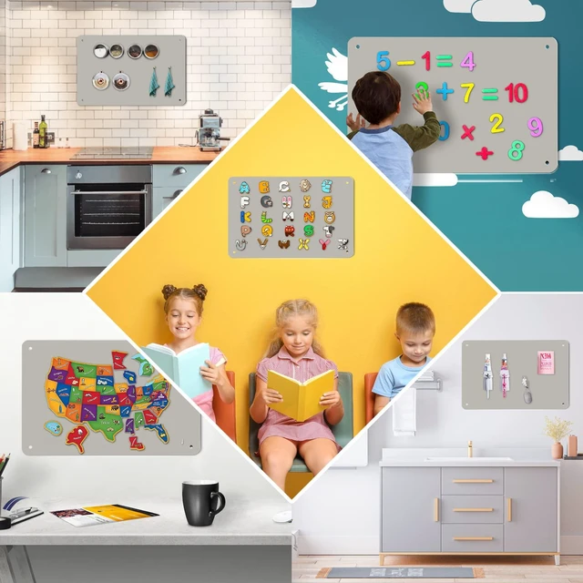 Alt view image 6 of 6 - Magnetic Board,17.5" x 11.4" Magnet Bulletin Board to Display Magnetic Notes, Poetry, Photos, Suitable for Wall, Refrigerator, Cabinet etc, Come with 4 Pcs Dual Lock Tape and Screws (Gray)