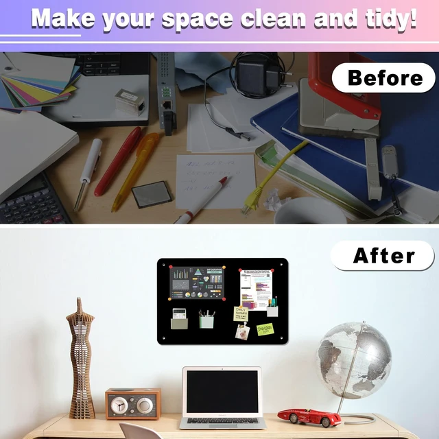 Alt view image 5 of 6 - Black Magnetic Board,17.5" x 11.4" Magnet Bulletin Board to Display Magnetic Notes, Poetry, Photos, Suitable for Wall, Refrigerator, Cabinet etc, Come with 4 Pcs Dual Lock Tape and Screws