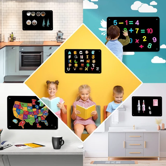 Alt view image 6 of 6 - Black Magnetic Board,17.5" x 11.4" Magnet Bulletin Board to Display Magnetic Notes, Poetry, Photos, Suitable for Wall, Refrigerator, Cabinet etc, Come with 4 Pcs Dual Lock Tape and Screws