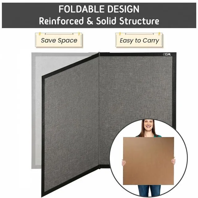Alt view image 3 of 7 - Large Bulletin Board 48 x 48, Cork Boards for Walls Foldable Cork Board with Black Pine Frame & Grey Linen Surface, Wall Mounted Pin Board for Home Office, Classroom, Kitchen