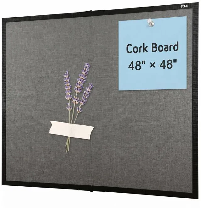 Main image of Large Bulletin Board 48 x 48, Cork Boards for Walls Foldable Cork Board with Black Pine Frame & Grey Linen Surface, Wall Mounted Pin Board for Home Office, Classroom, Kitchen