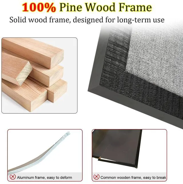 Alt view image 4 of 7 - Large Bulletin Board 48 x 48, Cork Boards for Walls Foldable Cork Board with Black Pine Frame & Grey Linen Surface, Wall Mounted Pin Board for Home Office, Classroom, Kitchen