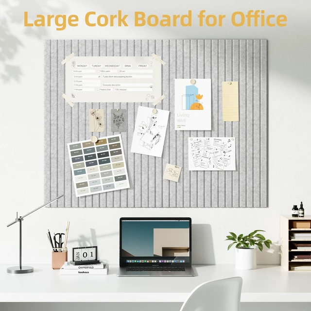 Alt view image 2 of 7 - Large Cork Board for Walls 12 Pack Bulletin Board with 60 Adhesive Tabs 36" x 48" Alternative CorkBoard for Pictures Photos, Felt Push Pin Boards Tiles for Office Classroom Wall Decor - Gray