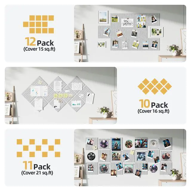 Alt view image 6 of 7 - Large Cork Board for Walls 12 Pack Bulletin Board with 60 Adhesive Tabs 36" x 48" Alternative CorkBoard for Pictures Photos, Felt Push Pin Boards Tiles for Office Classroom Wall Decor - Gray