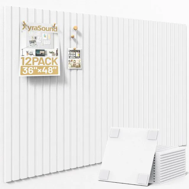Main image of Large Cork Board for Walls 12 Pack Bulletin Board with 60 Adhesive Tabs 36" x 48" Alternative CorkBoard for Pictures Photos, Felt Push Pin Boards Tiles for Office Classroom Wall Decor - White