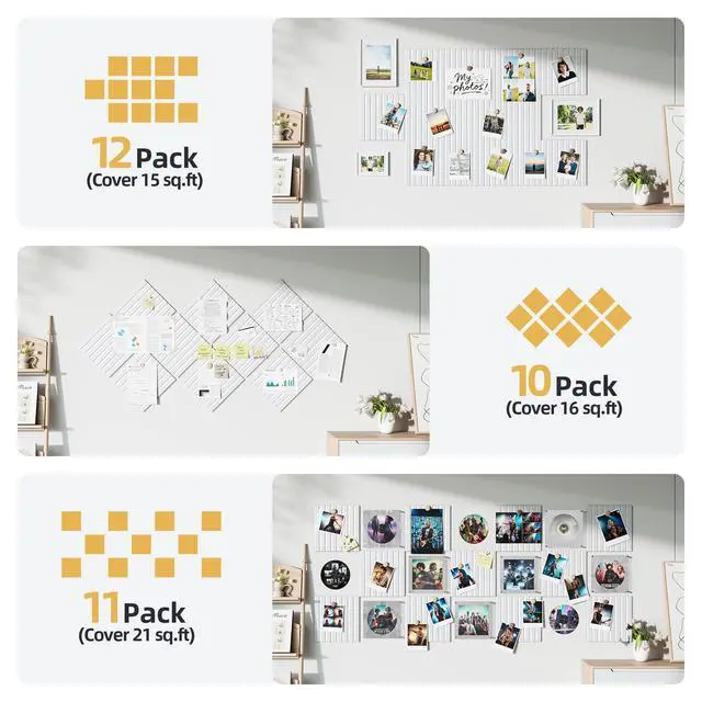 Alt view image 6 of 7 - Large Cork Board for Walls 12 Pack Bulletin Board with 60 Adhesive Tabs 36" x 48" Alternative CorkBoard for Pictures Photos, Felt Push Pin Boards Tiles for Office Classroom Wall Decor - White
