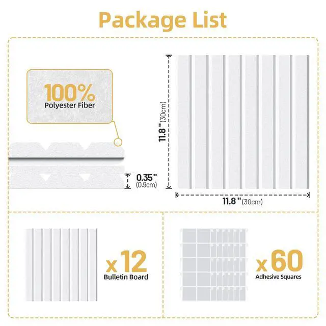 Alt view image 7 of 7 - Large Cork Board for Walls 12 Pack Bulletin Board with 60 Adhesive Tabs 36" x 48" Alternative CorkBoard for Pictures Photos, Felt Push Pin Boards Tiles for Office Classroom Wall Decor - White
