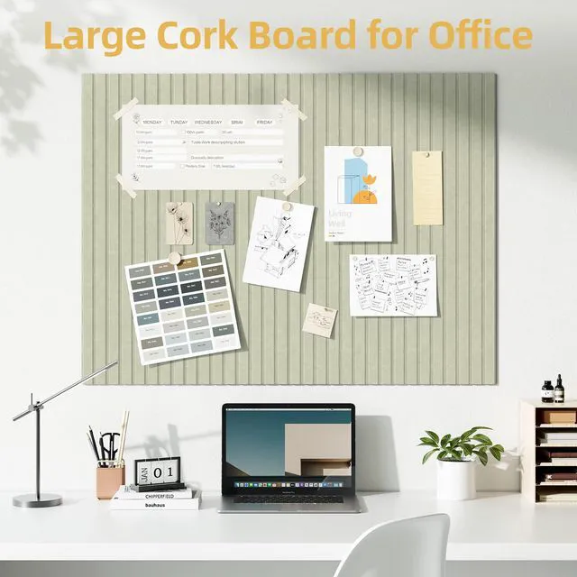 Alt view image 2 of 7 - Large Cork Board for Walls 12 Pack Bulletin Board with 60 Adhesive Tabs 36" x 48" Alternative CorkBoard for Pictures Photos, Felt Push Pin Boards Tiles for Office Classroom Wall Decor - Sage