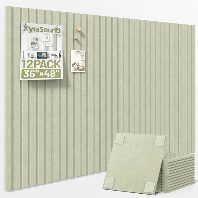 Main image of Large Cork Board for Walls 12 Pack Bulletin Board with 60 Adhesive Tabs 36" x 48" Alternative CorkBoard for Pictures Photos, Felt Push Pin Boards Tiles for Office Classroom Wall Decor - Sage