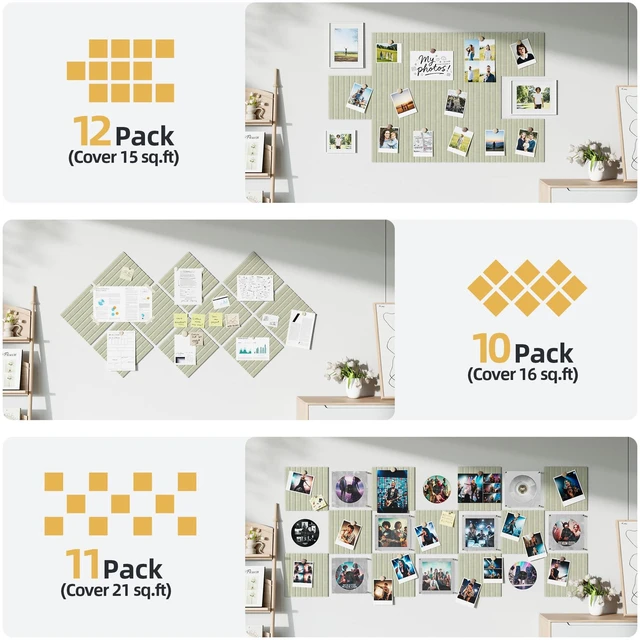 Alt view image 6 of 7 - Large Cork Board for Walls 12 Pack Bulletin Board with 60 Adhesive Tabs 36" x 48" Alternative CorkBoard for Pictures Photos, Felt Push Pin Boards Tiles for Office Classroom Wall Decor - Sage
