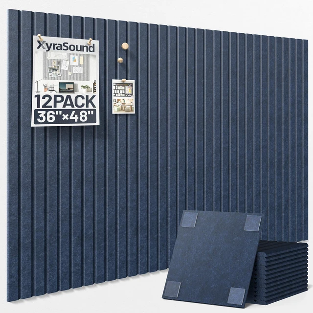 Main image of Large Cork Board for Walls 12 Pack Bulletin Board with 60 Adhesive Tabs 36" x 48" Alternative CorkBoard for Pictures Photos, Felt Push Pin Boards Tiles for Office Classroom Wall Decor - Blue
