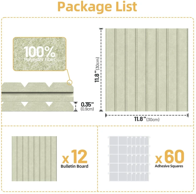 Alt view image 7 of 7 - Large Cork Board for Walls 12 Pack Bulletin Board with 60 Adhesive Tabs 36" x 48" Alternative CorkBoard for Pictures Photos, Felt Push Pin Boards Tiles for Office Classroom Wall Decor - Sage