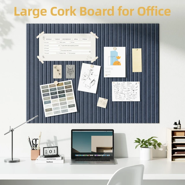 Alt view image 2 of 7 - Large Cork Board for Walls 12 Pack Bulletin Board with 60 Adhesive Tabs 36" x 48" Alternative CorkBoard for Pictures Photos, Felt Push Pin Boards Tiles for Office Classroom Wall Decor - Blue