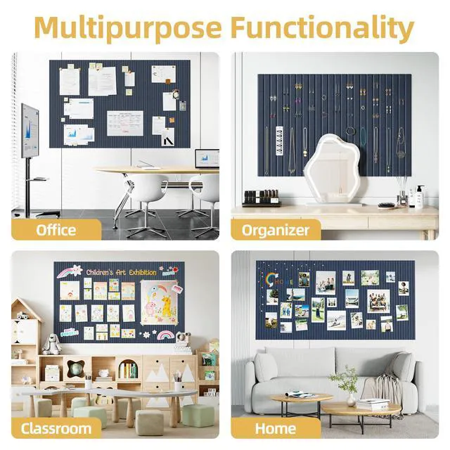 Alt view image 4 of 7 - Large Cork Board for Walls 12 Pack Bulletin Board with 60 Adhesive Tabs 36" x 48" Alternative CorkBoard for Pictures Photos, Felt Push Pin Boards Tiles for Office Classroom Wall Decor - Blue