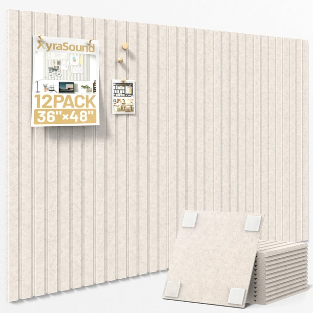 Main image of Large Cork Board for Walls 12 Pack Bulletin Board with 60 Adhesive Tabs 36" x 48" Alternative CorkBoard for Pictures Photos, Felt Push Pin Boards Tiles for Office Classroom Wall Decor - Ivory
