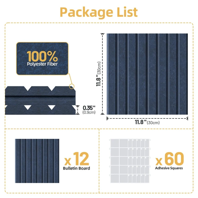 Alt view image 7 of 7 - Large Cork Board for Walls 12 Pack Bulletin Board with 60 Adhesive Tabs 36" x 48" Alternative CorkBoard for Pictures Photos, Felt Push Pin Boards Tiles for Office Classroom Wall Decor - Blue