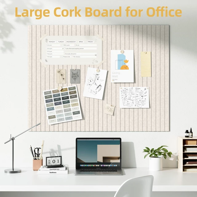 Alt view image 2 of 7 - Large Cork Board for Walls 12 Pack Bulletin Board with 60 Adhesive Tabs 36" x 48" Alternative CorkBoard for Pictures Photos, Felt Push Pin Boards Tiles for Office Classroom Wall Decor - Ivory