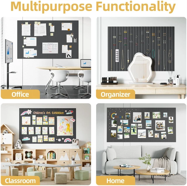 Alt view image 4 of 7 - Large Cork Board for Walls 12 Pack Bulletin Board with 60 Adhesive Tabs 36" x 48" Alternative CorkBoard for Pictures Photos, Felt Push Pin Boards Tiles for Office Classroom Wall Decor - Black