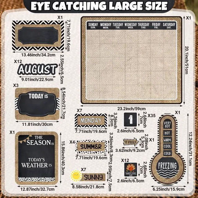 Alt view image 2 of 6 - 85 Pcs Calendar Bulletin Board Set Classroom Decor, Rustic Classroom Calendar Bulletin Board, with Numbers Month Weather, Back to School Wall Chalkboard Decorations