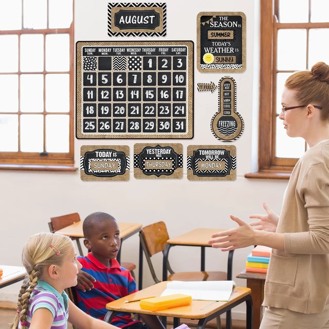 Alt view image 6 of 6 - 85 Pcs Calendar Bulletin Board Set Classroom Decor, Rustic Classroom Calendar Bulletin Board, with Numbers Month Weather, Back to School Wall Chalkboard Decorations