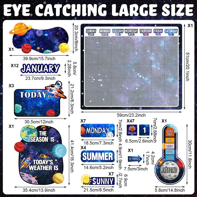 Alt view image 2 of 7 - 85 Pcs Calendar Bulletin Board Set Classroom Calendar Bulletin Board with Numbers Month Weather Classroom Decorations for Back to School Wall Chalkboard Decor Supplies(Space)