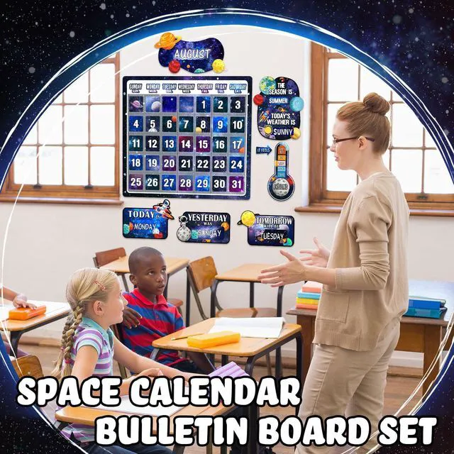 Alt view image 6 of 7 - 85 Pcs Calendar Bulletin Board Set Classroom Calendar Bulletin Board with Numbers Month Weather Classroom Decorations for Back to School Wall Chalkboard Decor Supplies(Space)