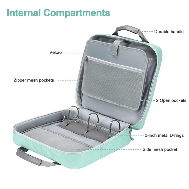 Alt view image 6 of 7 - 3 Inch 3 Ring Zipper Binder D-Ring with Strap & Multi-Pockets Binder with Strap 700 Sheet Capacity for School and Office Binder Organizer, Compatible with 13-Inch MacBook/Table,Light Blue