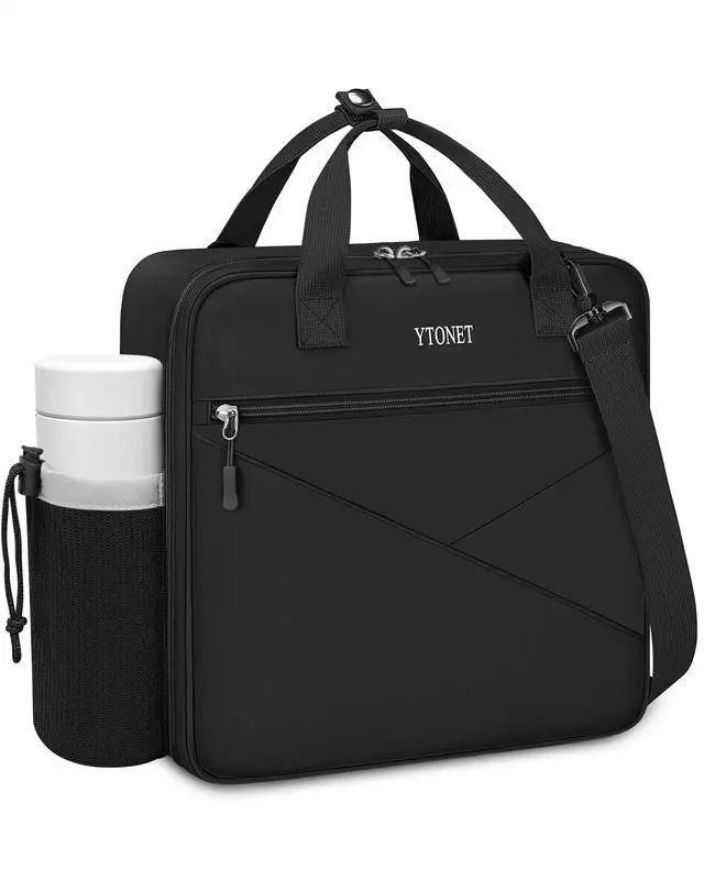 Main image of Zipper Binder Bag, 2 Inch 3 Ring Binder with Zipper Fit 14 Inch Laptop, 500 Sheets Capacity Zippered Binders with Shoulder Strap & Removable O-Ring Pad for College, Office, Work, Black