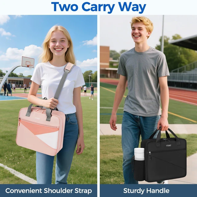 Alt view image 2 of 7 - Zipper Binder Bag, 2 Inch 3 Ring Binder with Zipper Fit 14 Inch Laptop, 500 Sheets Capacity Zippered Binders with Shoulder Strap & Removable O-Ring Pad for College, Office, Work, Black