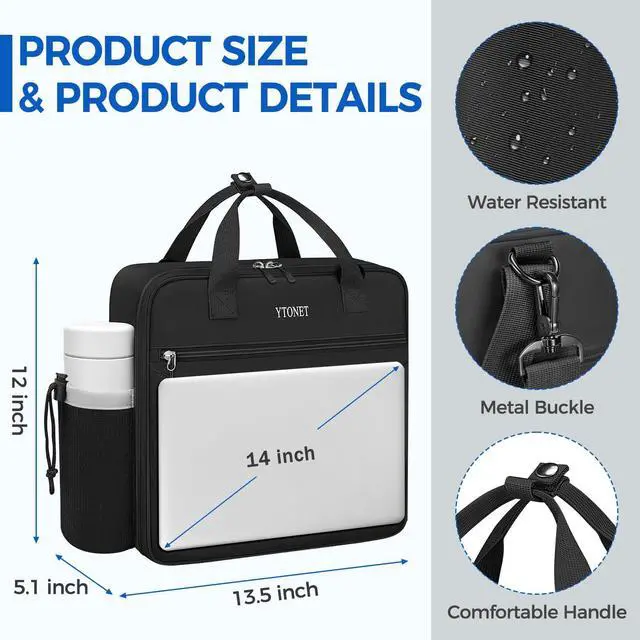 Alt view image 5 of 7 - Zipper Binder Bag, 2 Inch 3 Ring Binder with Zipper Fit 14 Inch Laptop, 500 Sheets Capacity Zippered Binders with Shoulder Strap & Removable O-Ring Pad for College, Office, Work, Black