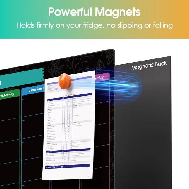 Alt view image 3 of 7 - Black Dry Erase Board for Fridge, 16" x 12", Monthly and Weekly Strong Magnetic Backing, Easy to Write and Clean, Dry Erase Surface and Stain Resistant with 7 Markers,1 Eraser and 1 List