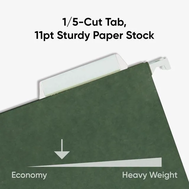 Alt view image 4 of 7 - Hanging File Folder, 1/5-Cut Adjustable Tab, Letter Size, Standard Green, Hanging Folders for Filing Cabinets, File Organizer Folder, 50 Count