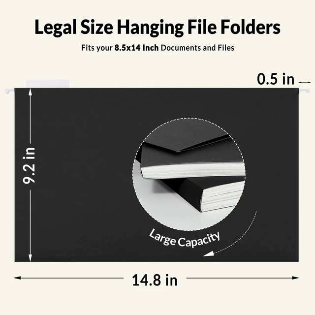 Alt view image 2 of 7 - Hanging File Folders Legal Size, Black File Folders 25 Pack 1/5-Cut Tabs, Stay Organized for Your Home and Office Bulk File and Documents