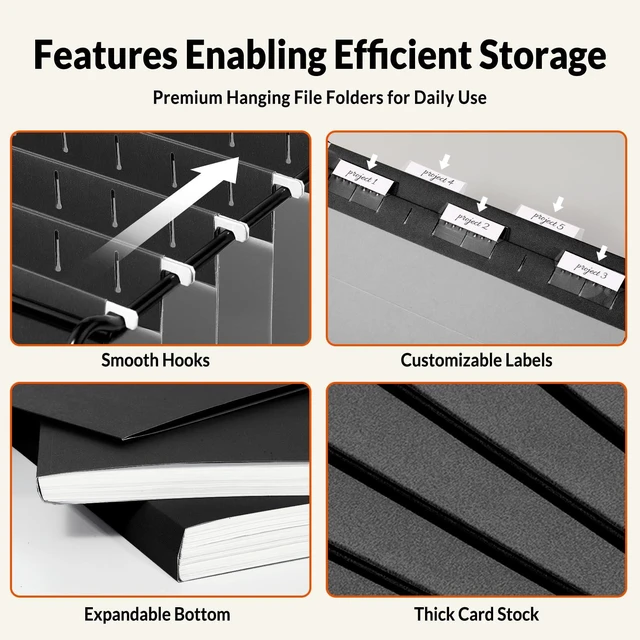 Alt view image 4 of 7 - Hanging File Folders Legal Size, Black File Folders 25 Pack 1/5-Cut Tabs, Stay Organized for Your Home and Office Bulk File and Documents