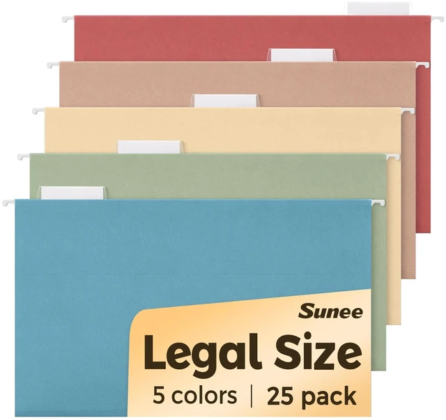 Main image of Hanging File Folders Legal Size, 25 Pack File Folders 1/5-Cut Tabs, Retro Colors, Stay Organized for Your Home and Office Bulk File and Documents