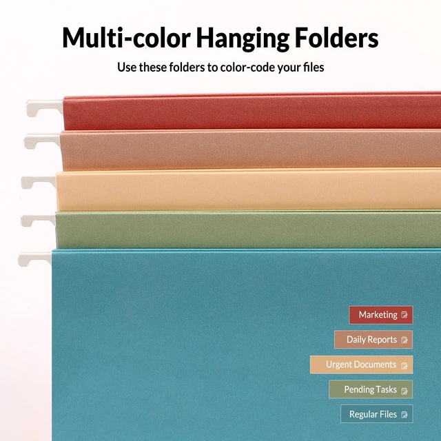 Alt view image 3 of 7 - Hanging File Folders Legal Size, 25 Pack File Folders 1/5-Cut Tabs, Retro Colors, Stay Organized for Your Home and Office Bulk File and Documents